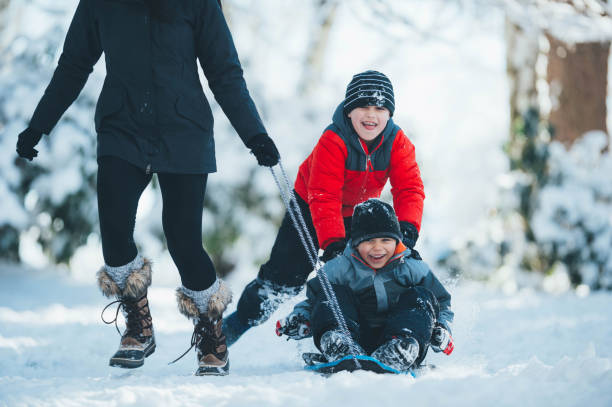istock Young Mom and Sons Playing in Snow 902407054