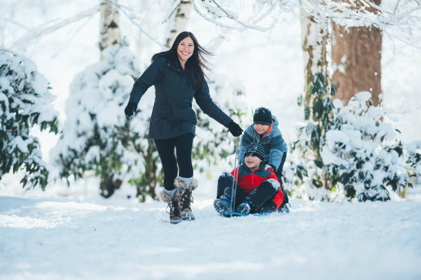 istock Young Mom and Sons Playing in Snow 902407066