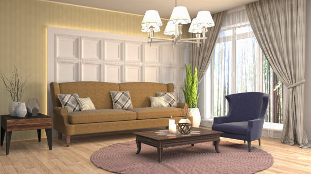istock Interior living room. 3d illustration 902407208