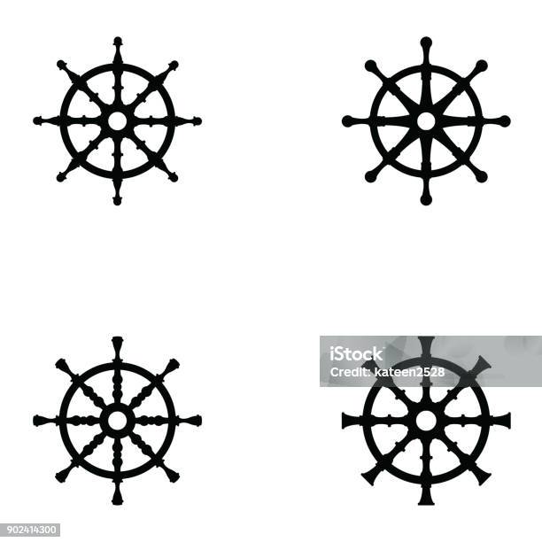 Ship Wheel Icon Set Stock Illustration - Download Image Now - Abstract, Boat Captain, Control