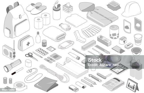 Disaster Prevention Goods Isolated On White Background Stock Illustration - Download Image Now