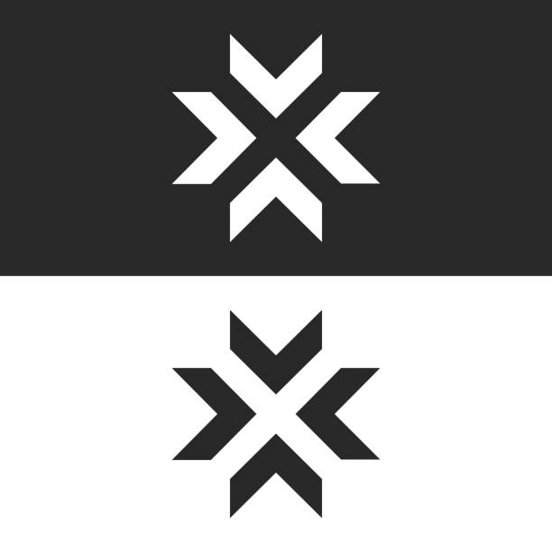 Converge arrows  mockup, letter X shape black and white graphic concept, intersection 4 directions in center crossroad creative resize icon Converge arrows  mockup, letter X shape black and white graphic concept, intersection 4 directions in center crossroad creative resize icon a logo stock illustrations