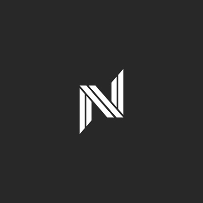 Monogram letter N  minimal design. Creative black and white overlapping lines NN initials wedding card emblem.