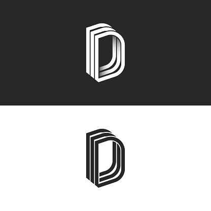 Letter D  monogram isometric lines geometric shape, creative idea perspective outline DDD initials symbols, modern typography design element template.
