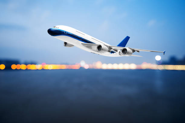 istock perspective view of jet airliner in flight with bokeh background 902420322