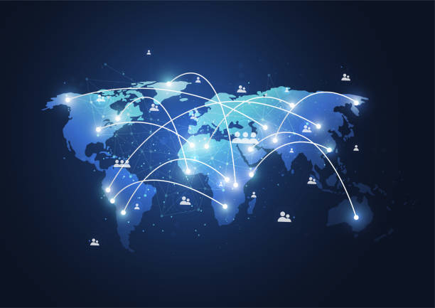 istock Global network connection. World map point and line composition concept of global business. Vector Illustration 902424058