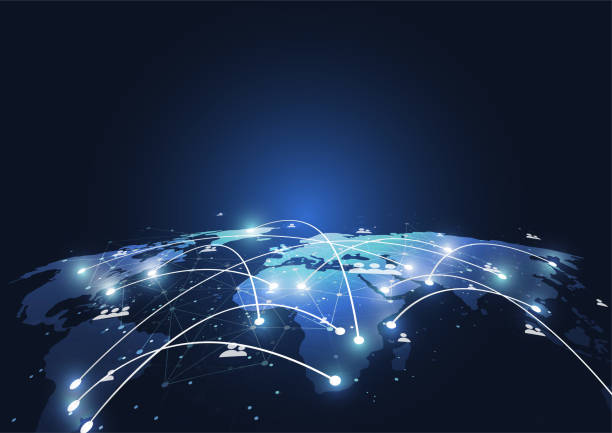 istock Global network connection. World map point and line composition concept of global business. Vector Illustration 902424120