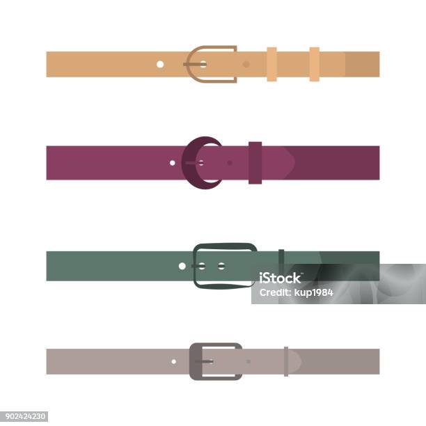 Set Of Different Flat Colored Belts Vector Illustration Stock Illustration - Download Image Now
