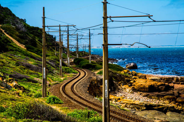 Railway by coastline in Simons Town, South Africa
