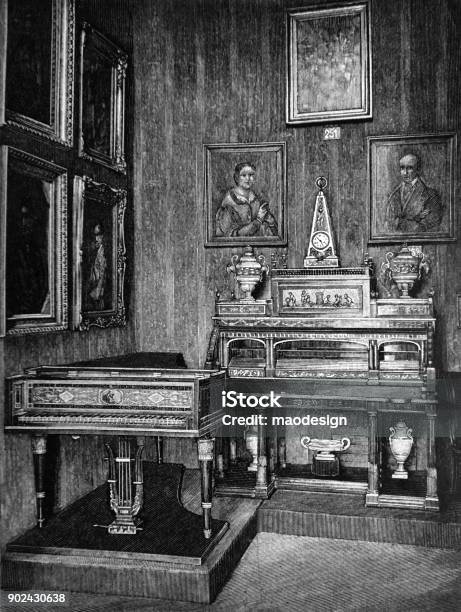 Victorian Living Room Interior 1896 Stock Illustration - Download Image Now - Black And White, Office, 1890-1899