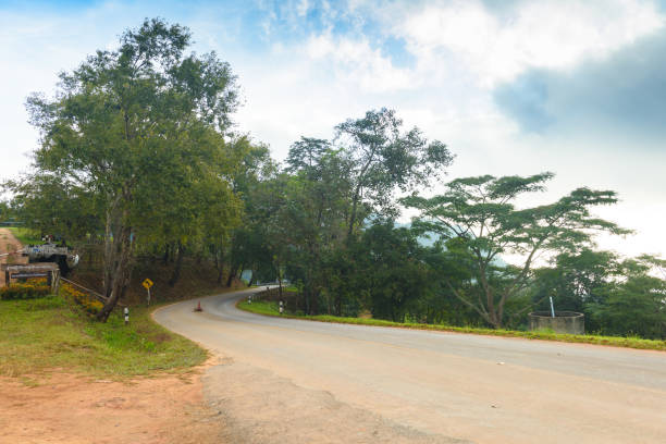 istock Curve road sign on down hill 902433050