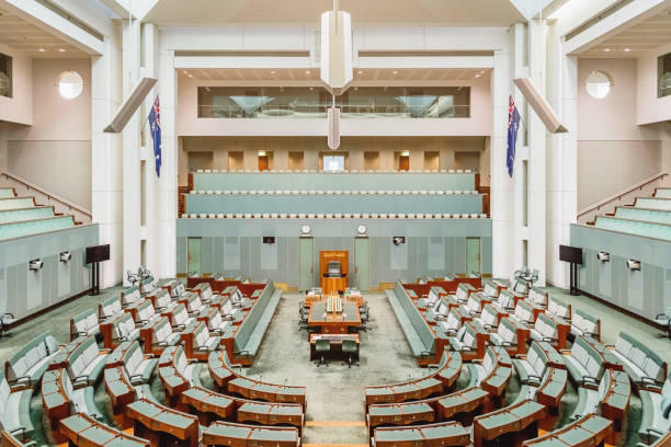 Australian House of Representatives Inside Australian Parliament House Canberra Canberra, Australia - November 22, 2017: Australian House of Representatives inside Australian Parliament House. Australian Parliament House, Capital Hill, Canberra, Australian Capital Territory, Australia house of representatives photos stock pictures, royalty-free photos & images