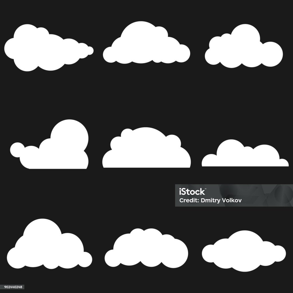 Awan Putih Di Latar Belakang Hitam Set Awan Putih Ilustrasi Stok