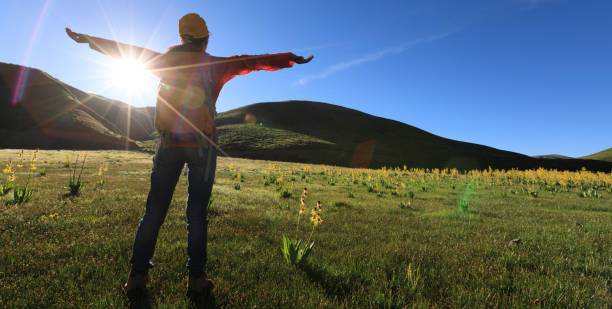 istock backpacking woman hiking in sunrise mountains 902441514