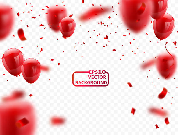 красный белый шары, конфетти шаблон дизайна концепции с днем святого валентина, фон празднование вектор иллюстрации. - balloon stock illustrations