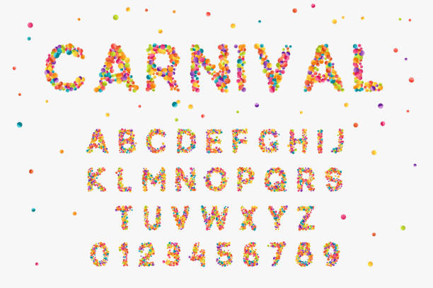 ilustrații de stoc cu set de fonturi cu litere din confetti rotunde multicolore - partid politic