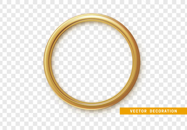 Golden round frame isolated on transparent background Golden round frame isolated on transparent background. gold metal borders stock illustrations