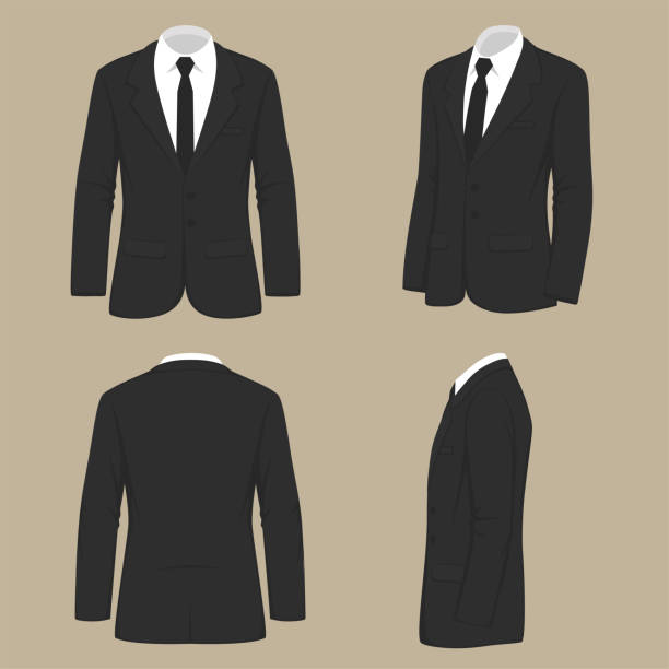 illustrazioni stock, clip art, cartoni animati e icone di tendenza di moda uomo, uniforme abito, vista sul retro della giacca - necktie garment fashion clothing