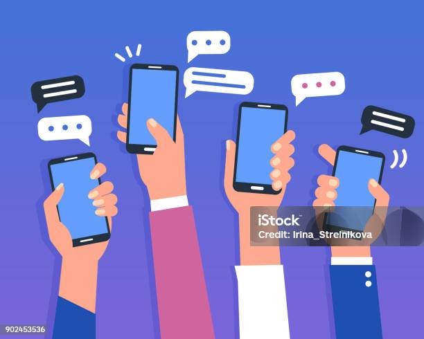 Smartphones Stock Illustration - Download Image Now - Text Messaging, Social Media, Hand