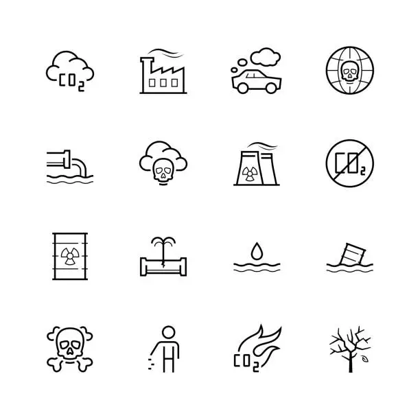 Vector illustration of Vector pollution icon set in thin line style