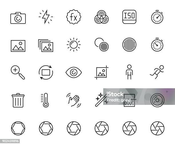 Photography And Digital Camera Related Vector Icon Set In Thin Line Style Stock Illustration - Download Image Now