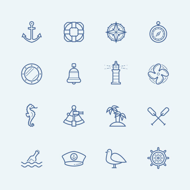 ilustraciones, imágenes clip art, dibujos animados e iconos de stock de conjunto de iconos de vector náutica - porthole