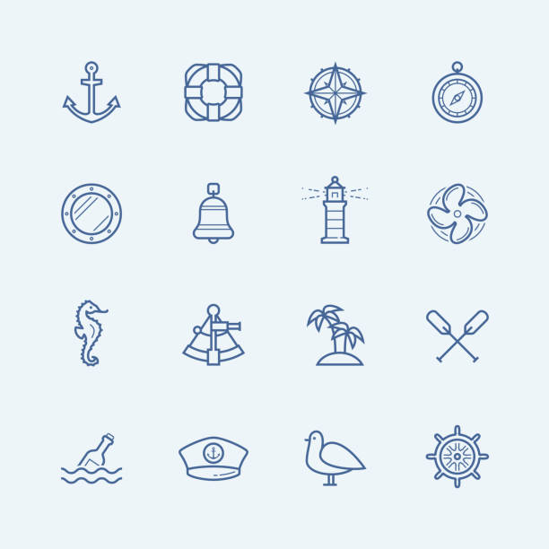 illustrazioni stock, clip art, cartoni animati e icone di tendenza di set di icone vettoriali nautiche - porthole