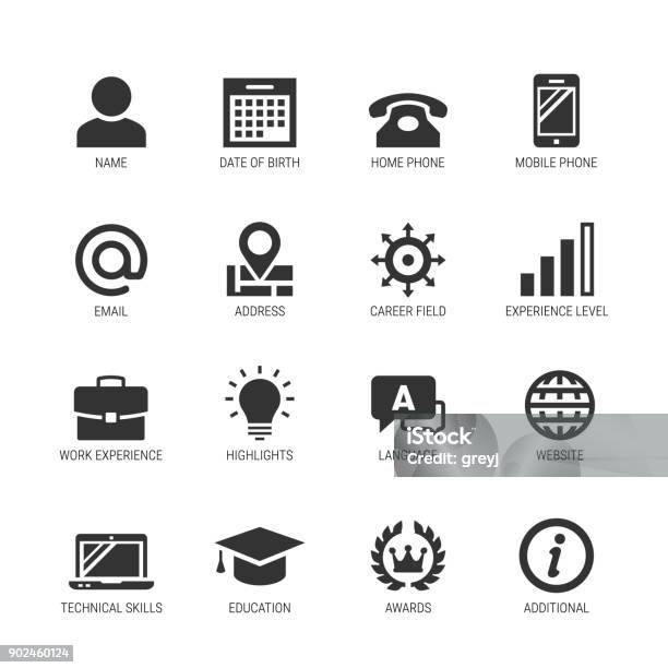 Resume Or Curriculum Vitae Related Vector Icon Set Stock Illustration - Download Image Now - Icon Symbol, Résumé, Education