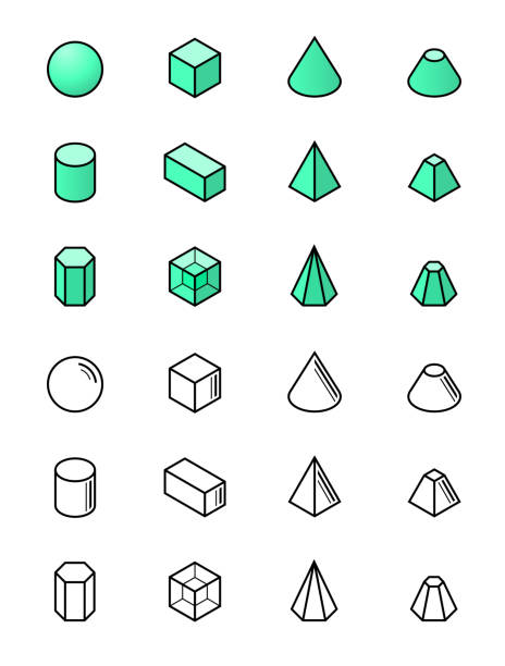 아이소메트리 벡터 아이콘 세트에 기하학적 인 도형 - hexahedron stock illustrations