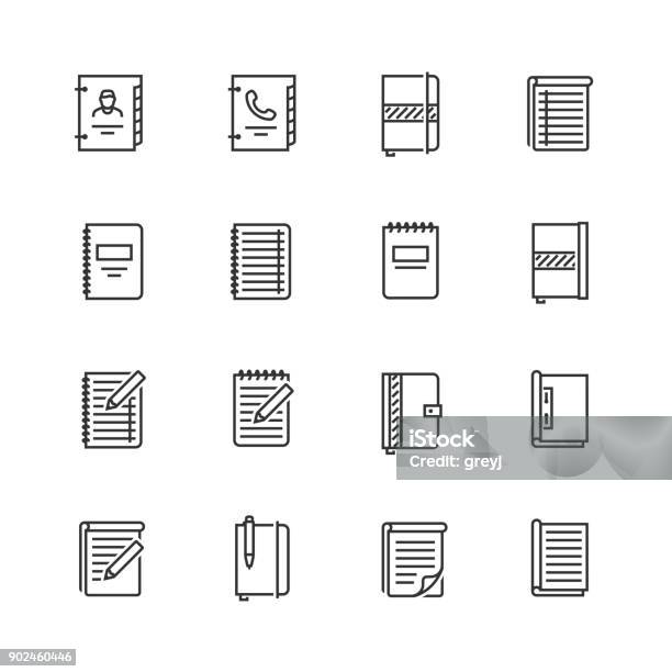 Writing Pads Vector Icon Set In Thin Line Style Stock Illustration - Download Image Now - Note Pad, Icon Symbol, Line Icon