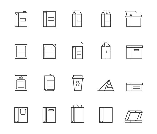 Vector package types icon set in thin line style Vector package types icon set in thin line style juice carton stock illustrations