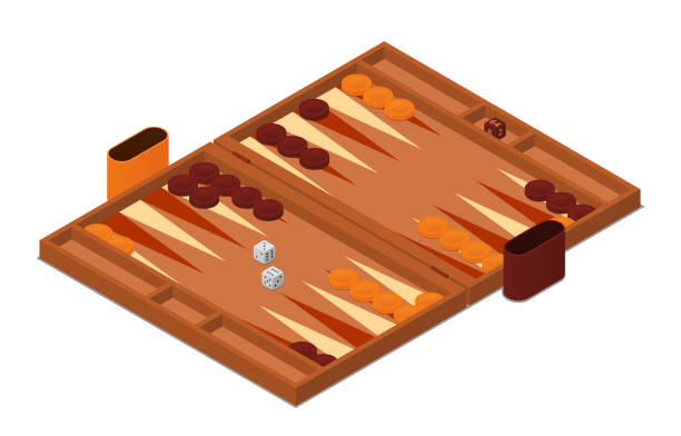 вектор игры в нарды изометрическая иллюстрация - backgammon board game leisure games strategy stock illustrations