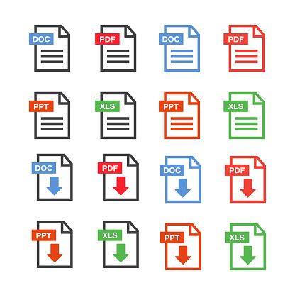 Document icon set. File Icons. PDF file download icon