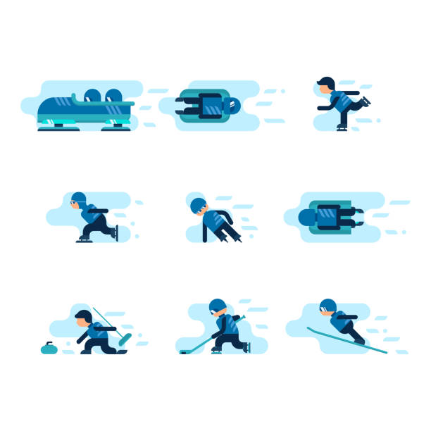 winterspiele - kurzstrecken eisschnelllauf stock-grafiken, -clipart, -cartoons und -symbole