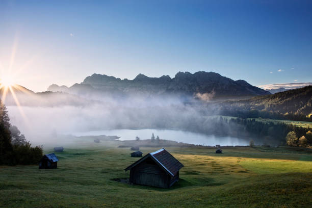 istock Overcast morning on lake Geroldsee, views of mount Karwendel 902480102