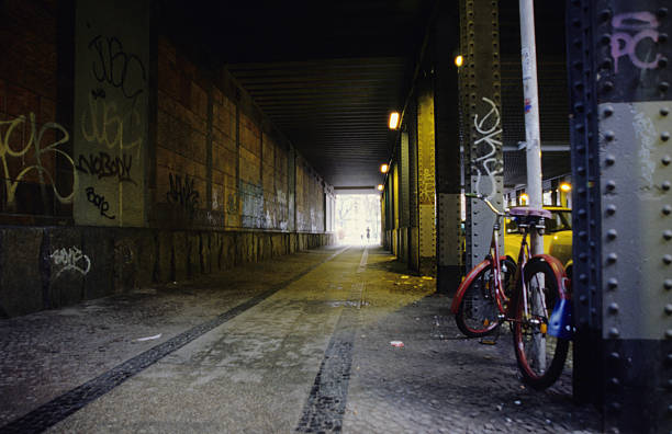 istock Bicycle standing against pole on the city street, Berlin, Germany 90248687