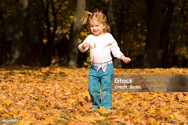 Kleines Mädchen Laufen Im Herbst Blätter Stockfoto und mehr Bilder von Ahorn - Ahorn, Aktivitäten und Sport, Bewegung