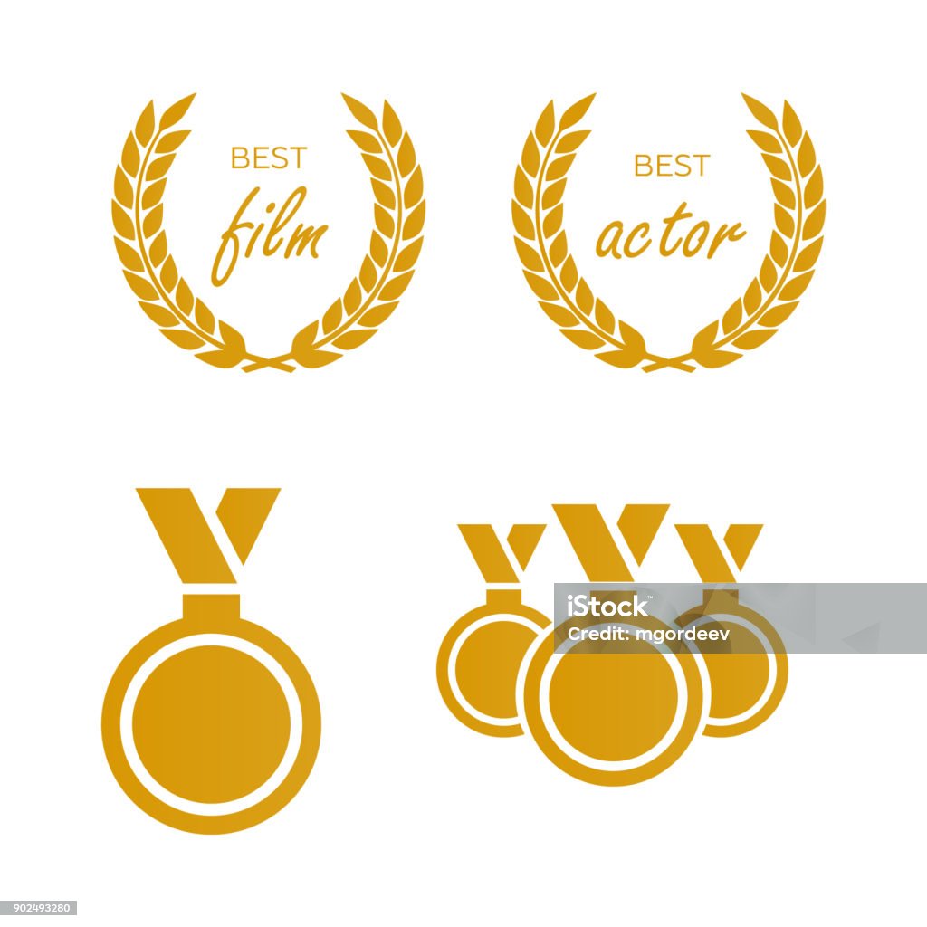 Awards for best film. Award nomination vector. Medal award for b Awards for best film. Award nomination vector. Medal award for best movie Actor stock vector