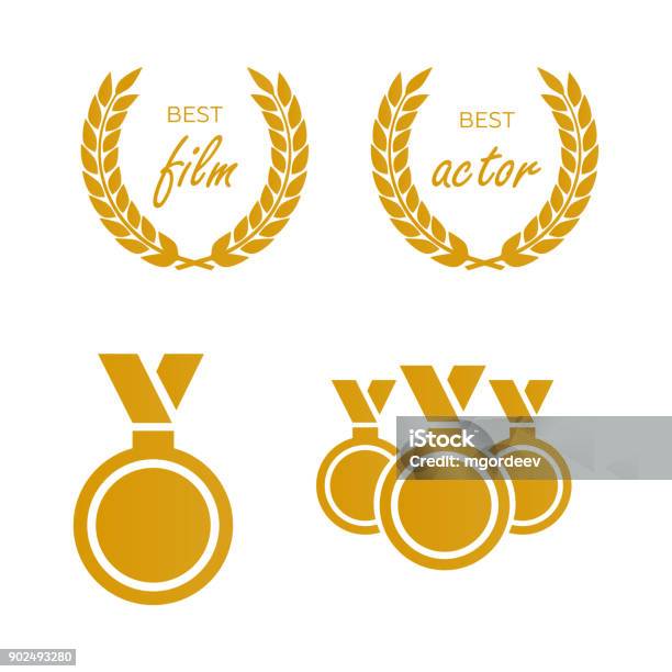 Awards For Best Film Award Nomination Vector Medal Award For B Stock Illustration - Download Image Now