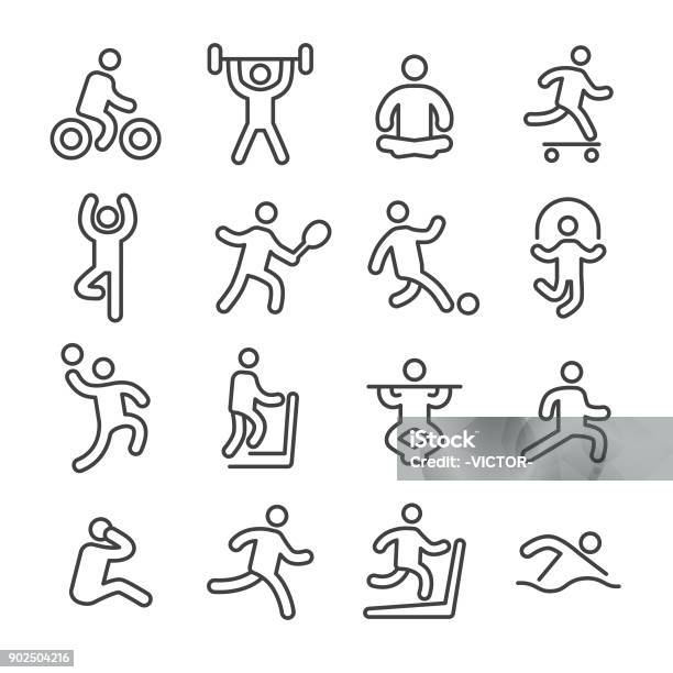 Fitness Und Bewegung Ikonen Line Serie Stock Vektor Art und mehr Bilder von Sport - Sport, Icon, Einzellinie