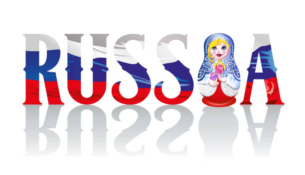 러시아 국기와 러시아 바 부 시카 - russian nesting doll russia doll matrioska stock illustrations