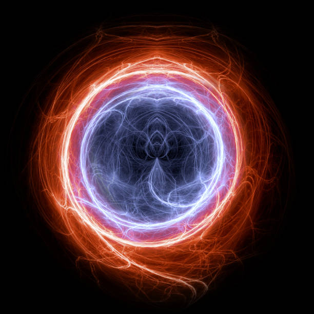 istock Fire and ice circle plasma and energy electrical lightning background 902505958