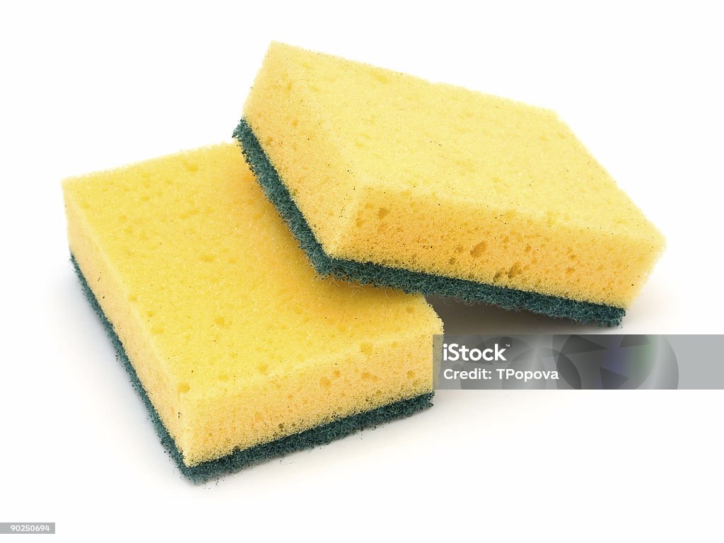 Esponjas de limpieza de dos - Foto de stock de Amarillo - Color libre de derechos