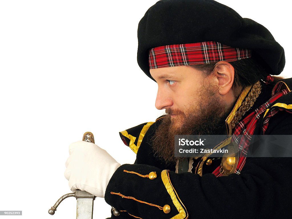 스코틀랜드 전사, 검 - 로열티 프리 갈색 머리 스톡 사진
