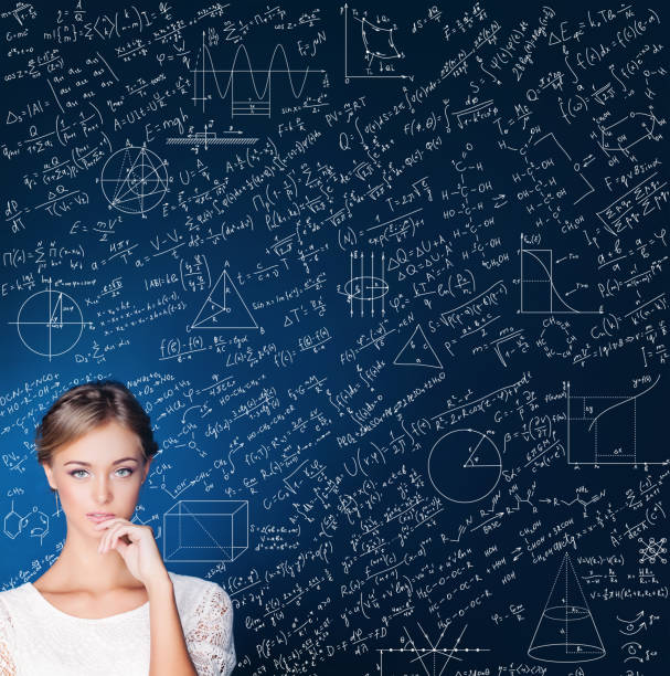 istock Cute Woman Student Thinking on Blue Science Background. Education, Student Exam and Graduation Concept 902526894