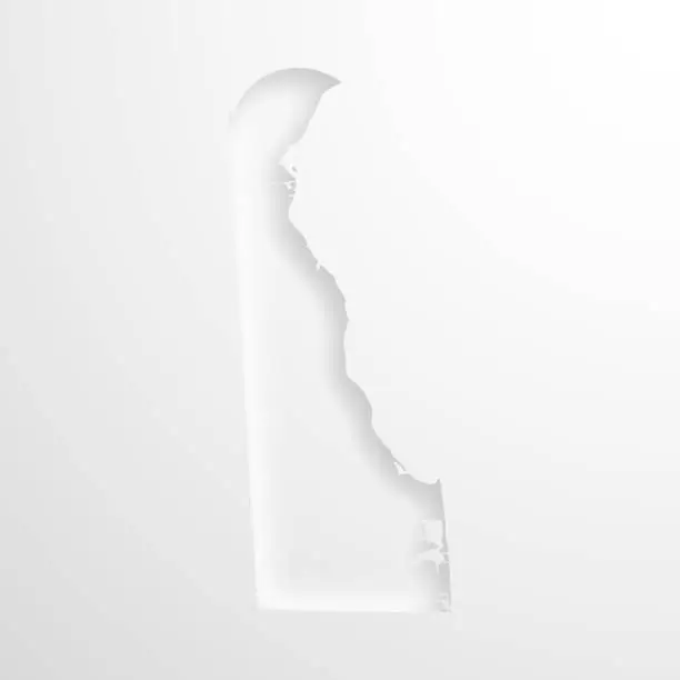 Vector illustration of Delaware map with embossed paper effect on blank background