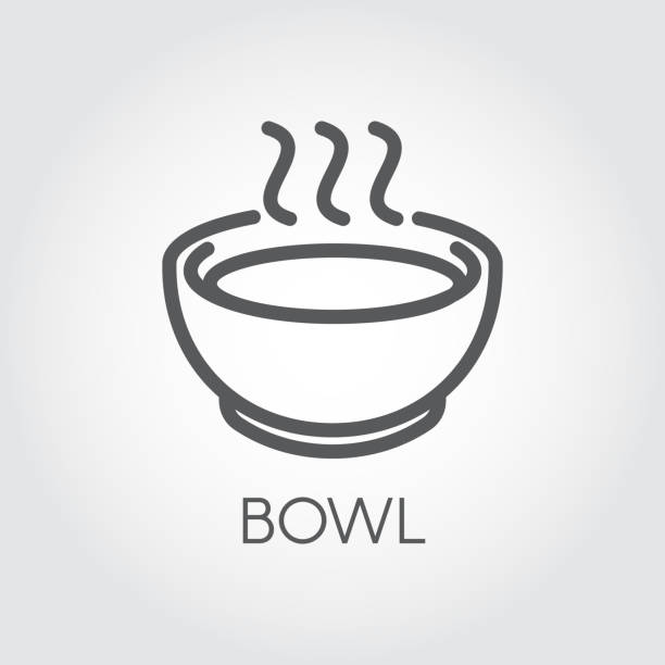 ilustrações de stock, clip art, desenhos animados e ícones de contour simplicity icon of bowl with hot food or drink. graphic outline label for culinary sites, books, mobile apps - caldo