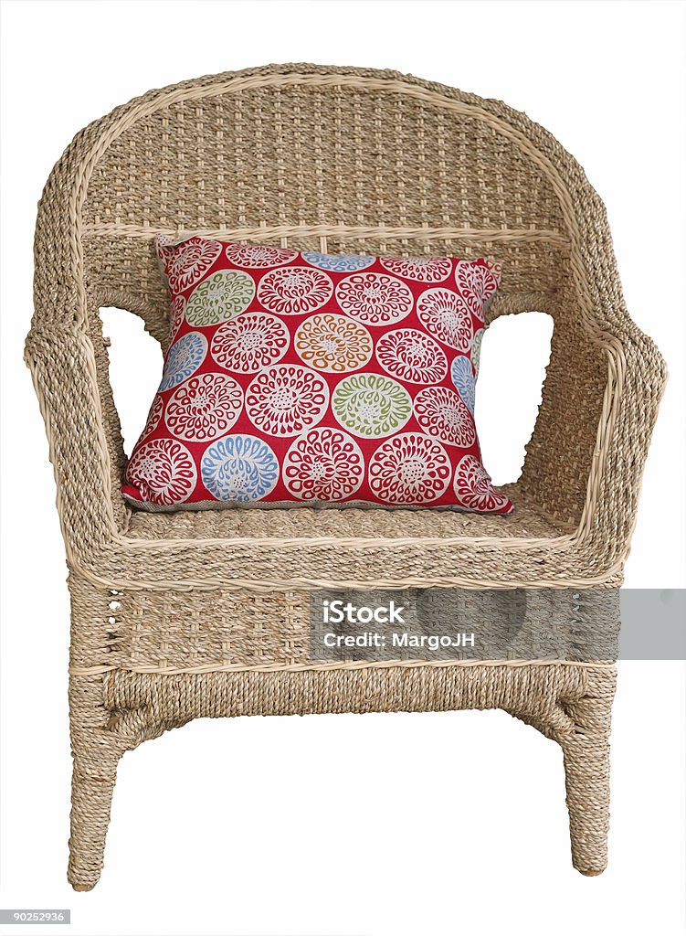 Cadeira de palha trançada com almofada - Foto de stock de Almofada royalty-free