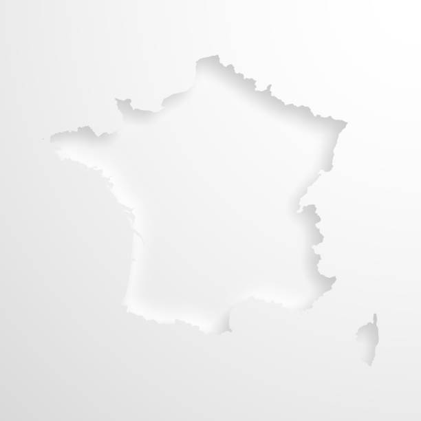 frankreich-karte mit geprägtem papier wirkung auf leeren hintergrund - relief map stock-grafiken, -clipart, -cartoons und -symbole