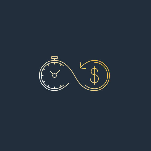 Financial investments concept, money insurance icon, pension fund Time is money. Savings account, time is money, business and finances icon, retirement account, vector linear illustration accounting drawings stock illustrations